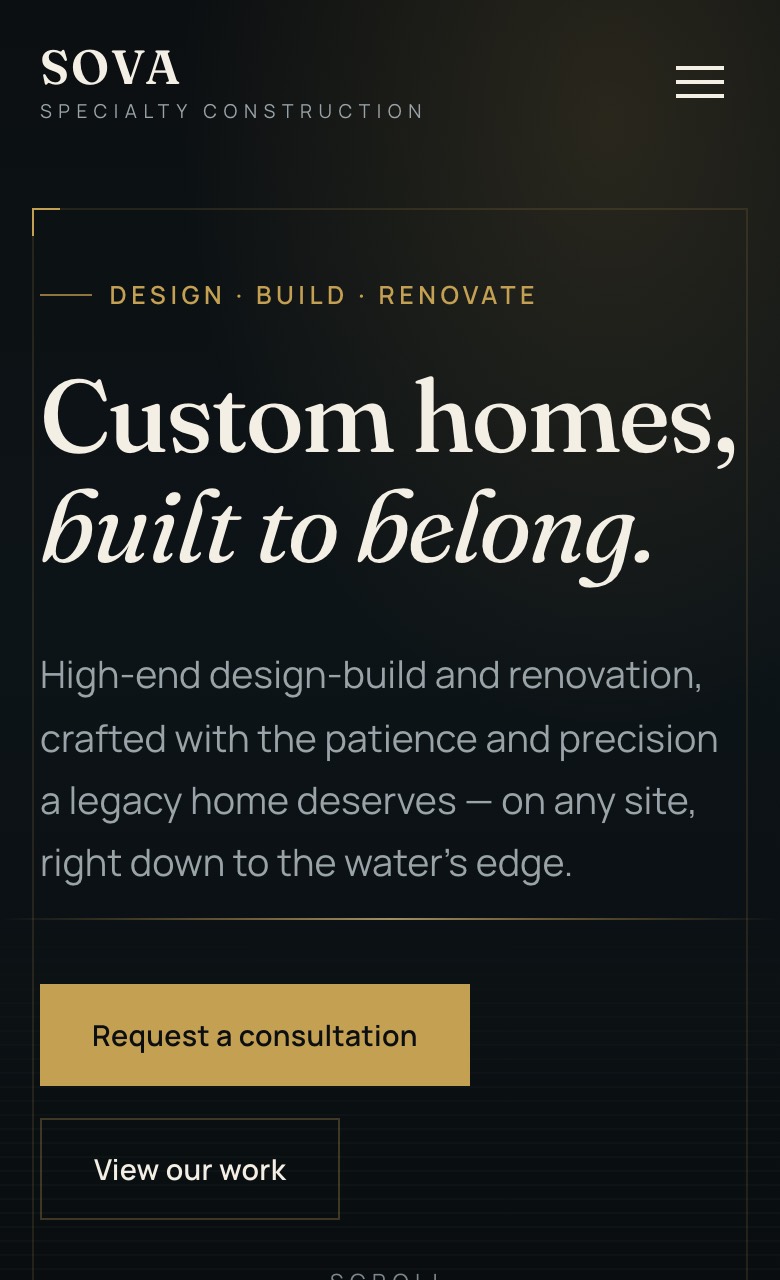 Sova Specialty website on a phone