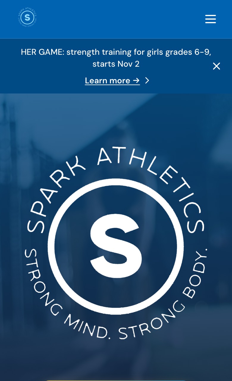 Spark Athletics website on a phone